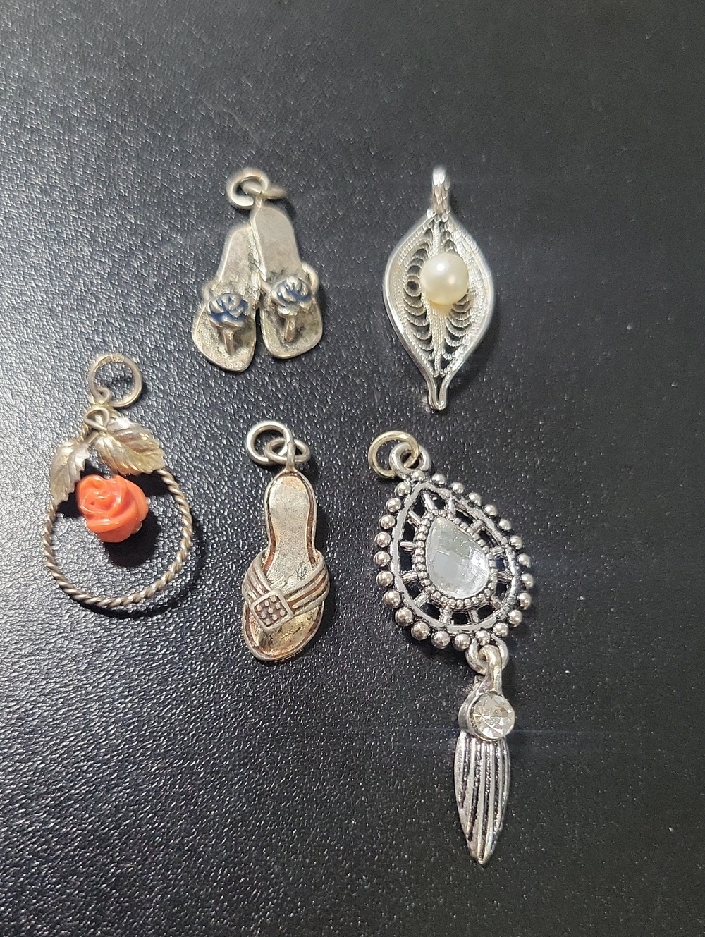 Tone Floral & Pearl Pendant Charm Lot